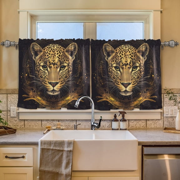 Wobogo Vivid Image Panther Kitchen Curtains 2 Piece Set Symmetrical Design Light Filtering Small Window Drapes Suitable for Bathroom Laundry Room and RV 57x36in