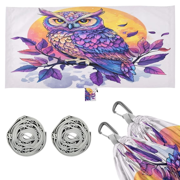 Wobogo Vivid Purple Owl Camping Hammocks 330 lb Capacity with Tree Straps and Hanging Pockets for Outside Hiking Beach Backpack Travel
