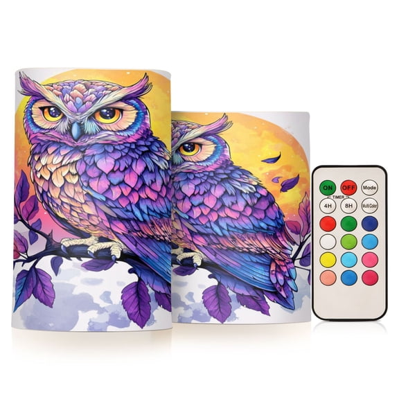 Wobogo Vivid Purple Owl Combo Flameless Flickering Candle Light with Remote Control and Timer for Romantic Atmosphere