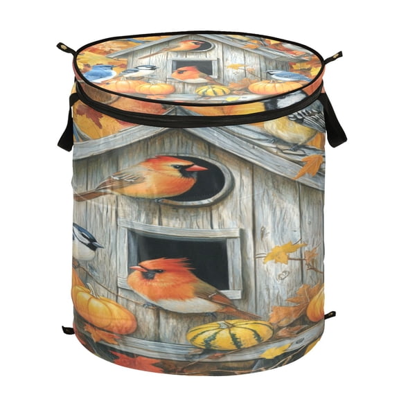 Wobogo Warm Birdhouse Foldable Laundry Baskets with Carry Handle Zipper Closure Travel Bathroom College Dorm Essentials