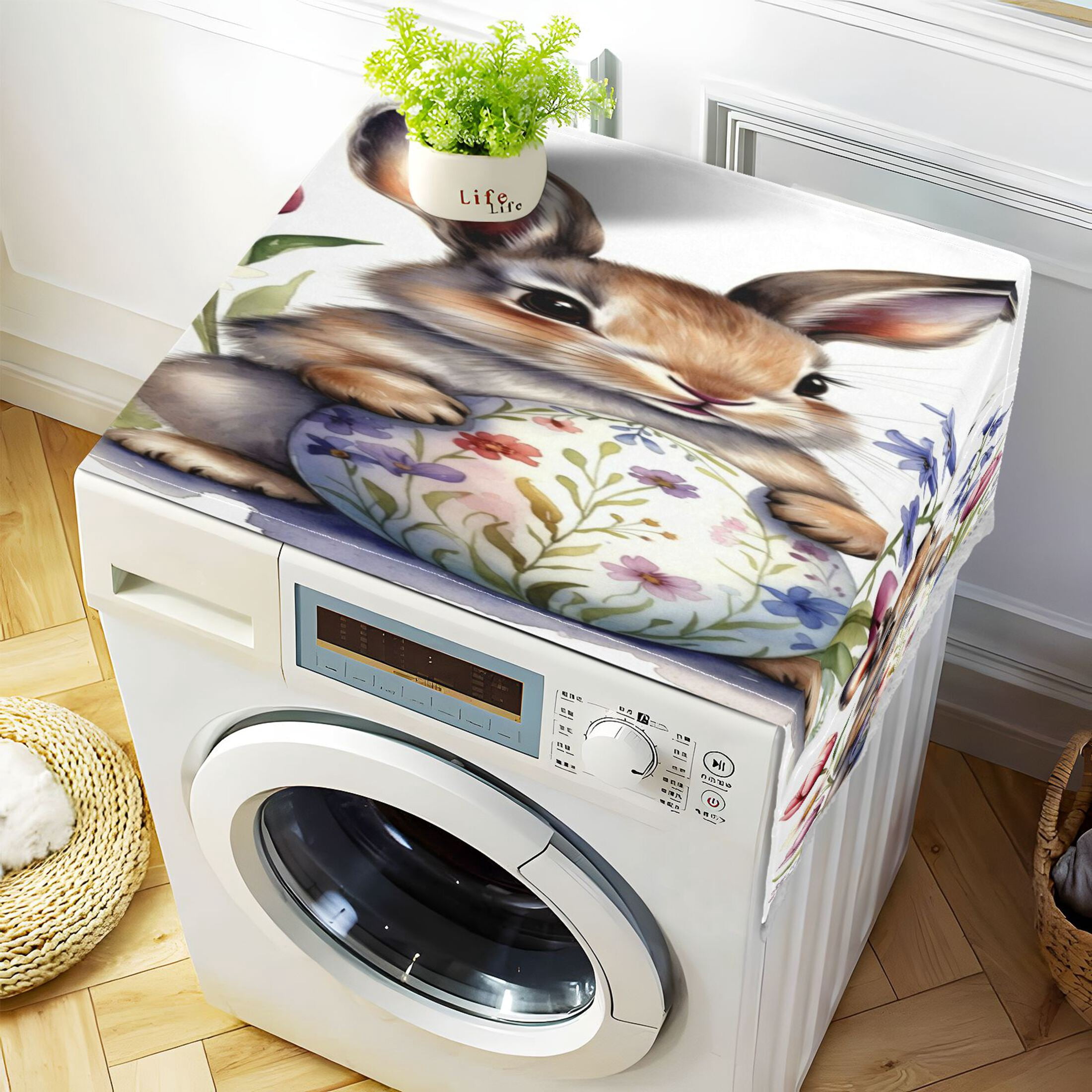 Wobogo Watercolor Brown Rabbit Washing Machine Cover Dustproof Washer Dryer Cover Waterproof Laundry Room Decorative Protector