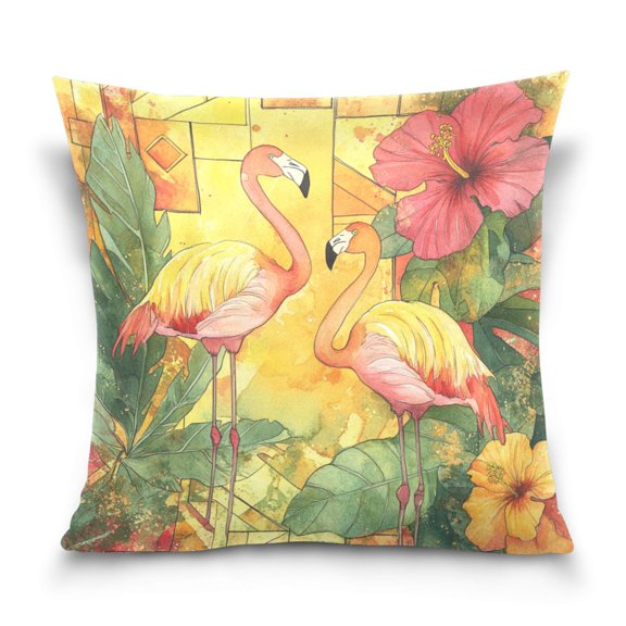Wobogo Watercolor Flamingo Pillowcase Special Crystal Velvet Breathable and Comfortable Bedside Decorations Pillow 1616in