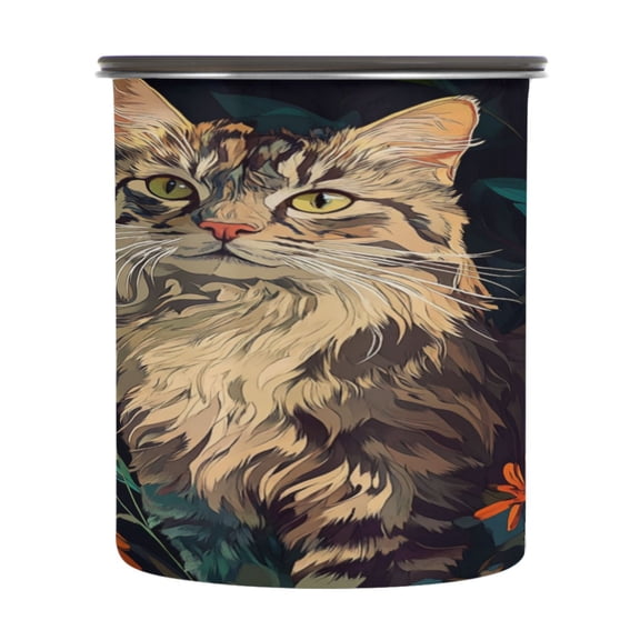Wobogo Watercolor Hawksbill Cat Food Storage Jars 304 Food Grade Stainless Steel Canisters With Vacuum Airtight Lids for Coffee Snacks Nuts Cereal 900ML