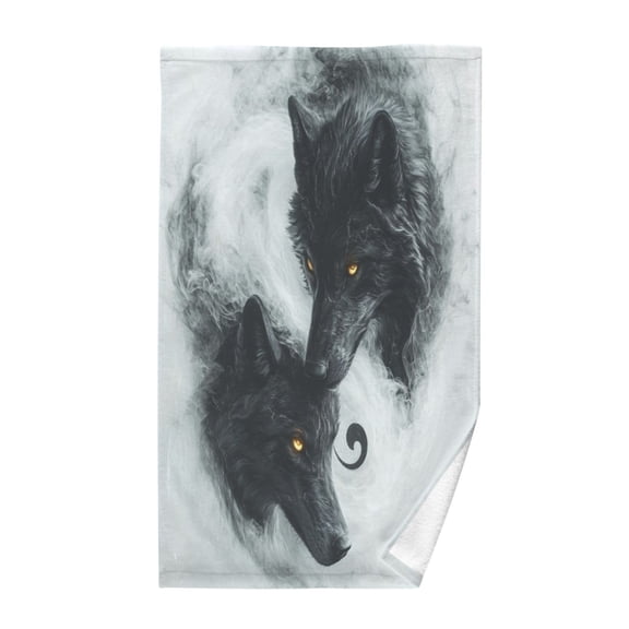 Wobogo Watercolor Style Black Wolf Face Towel Soft Breathable Cotton Towel Set for Bathroom Kitchen Hotel Spa Gift Decor