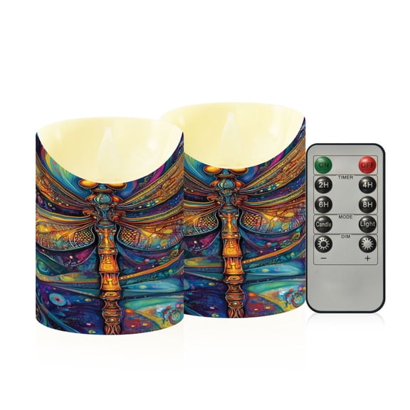 Wobogo Weird Style Dragonfly Flameless Candles with Remote Battery Operated Flickering LED Candles with Timer 2/4/6/8H Small Size