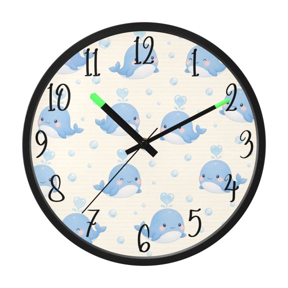Wobogo Whale Bubble Luminous Wall Clock with Sound-Activated LED 12-Inch Silent Acrylic Timepiece for Bedroom Livingroom or Office