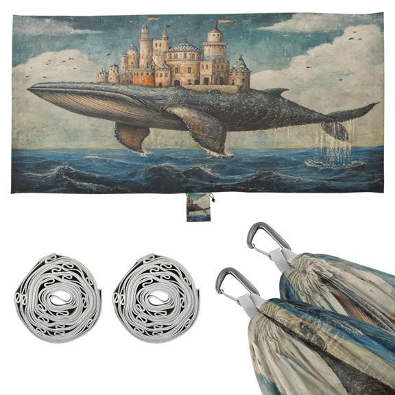 Wobogo Whale Castle Camping Hammocks 330 lb Capacity with Tree Straps and Hanging Pockets for Outside Hiking Beach Backpack Travel