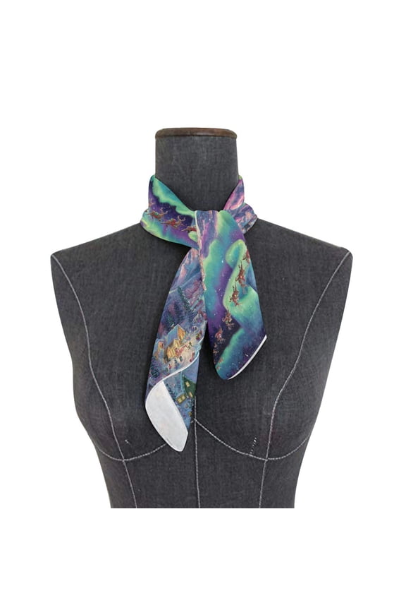Wobogo Whimsical Christmas Scene Square Scarf 23.62 x 23.62 In Lightweight Polyester Silk-Feel Neck Scarf for Women Fashion Head Scarf Hair Wrap Bandana