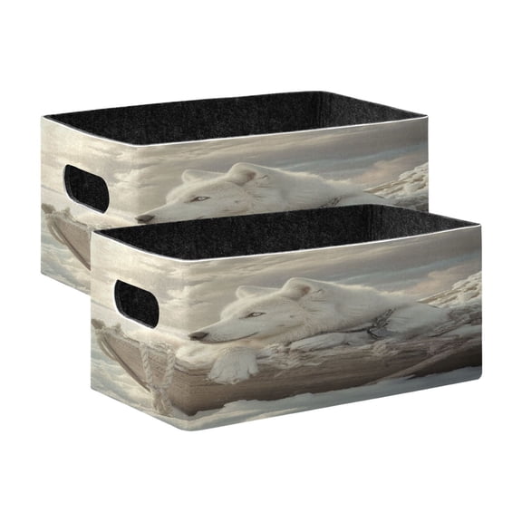 Wobogo White Alaskan Dog Decorative Folding Storage Basket Set of 2 for Desktop Bedroom Living Room Dressing Table