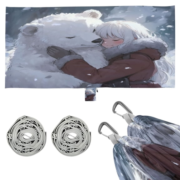 Wobogo White Bear Cuddles with Woman Camping Hammocks 330 lb Capacity with Tree Straps and Hanging Pockets for Outside Hiking Beach Backpack Travel