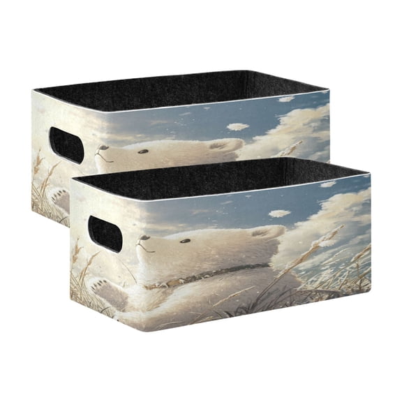 Wobogo White Bear Enjoying The Sunshine Decorative Folding Storage Basket Set of 2 for Desktop Bedroom Living Room Dressing Table