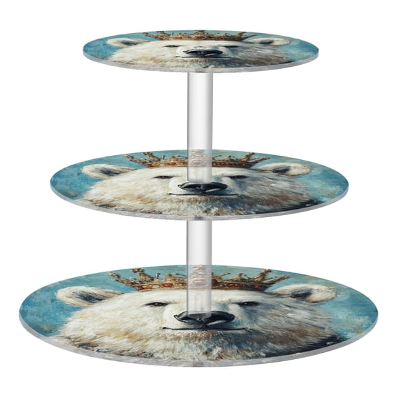 Wobogo White Bear King 3 Tier Acrylic Cake Stand with Clear Round Hold for Wedding Holiday Birthday Baby Shower Tea Party