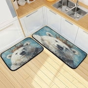 Wobogo White Bear King Kitchen Carpet Set of 2 Absorbent and Stain Resistant Non-slip Star Rubber Backing