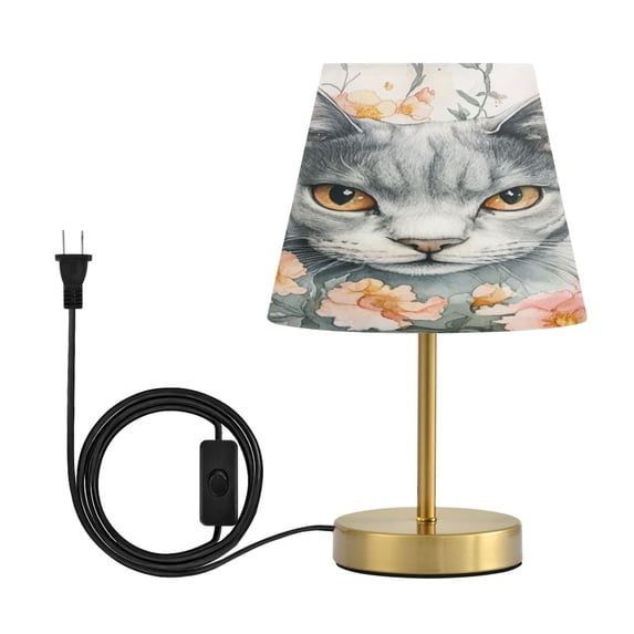 Wobogo White Cat with Flower Table Lamps Three-channel Adjustable Lighted Antique Brass Metal Base Simple Modern Style for Bedroom Nightstands Living Room and Office
