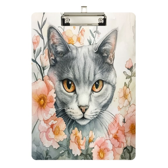 Wobogo White Cat with Flower Acrylic A4 Clipboards Silver Clip Stardard Size 9×12.5in Office Decorative for Students Workers