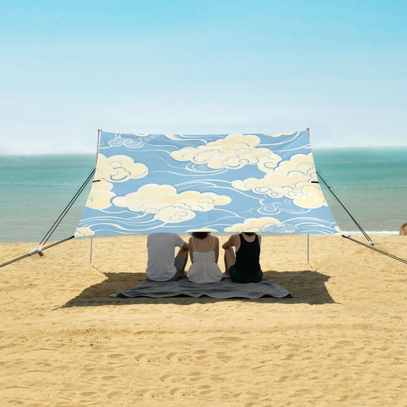Wobogo White Cloud Pattern on Blue Background Beach Tent Camping Sun Shelter 110 x 125in UPF50+ Outdoor Shade for Trips Fishing Picnics