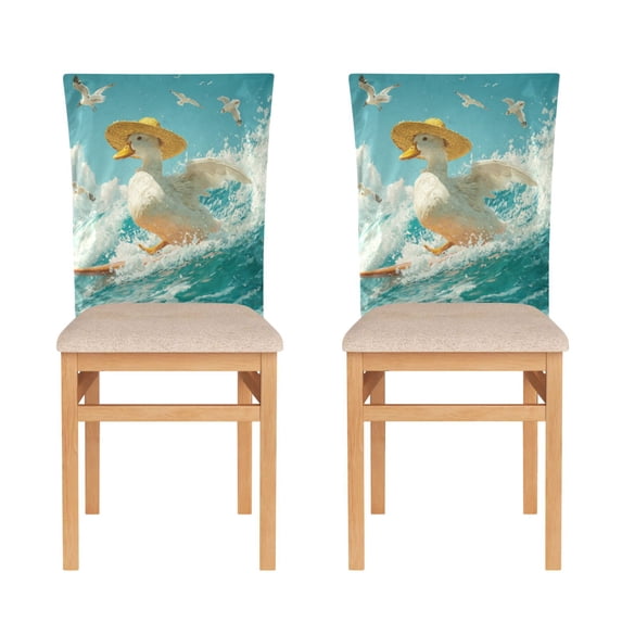 Wobogo White Duck Dining Room Chair Covers 2 Pieces Super Fit Elastic Fiber Removable Washable Protective Cover