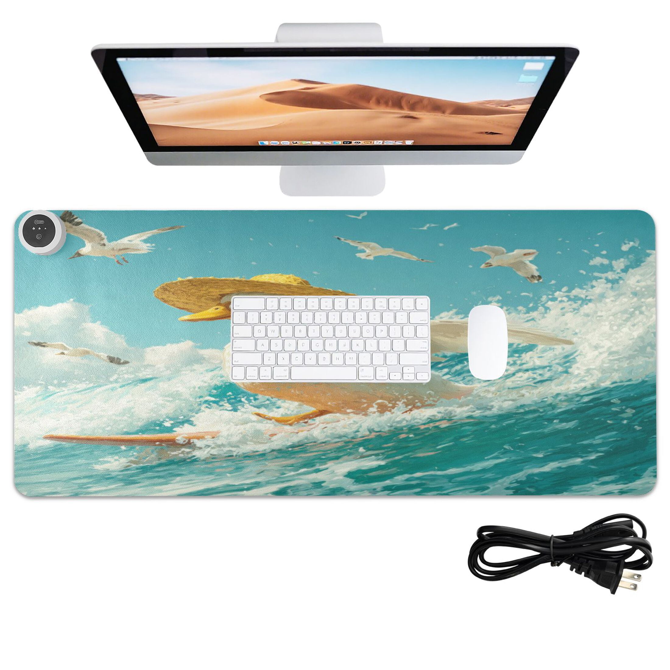 Wobogo White Duck Heated Mouse Pad Extra-Large Desk Mat With 3 Heating Levels and 3-hour Auto Shut-Off Protection Ideal for Computer Keyboards Home Office Hand-warming Essential 31.5in × 13in