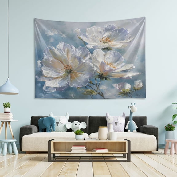 Wobogo White Flowers Tapestry 60×51in Home Living Room Bedroom Wall Hanging Ornaments