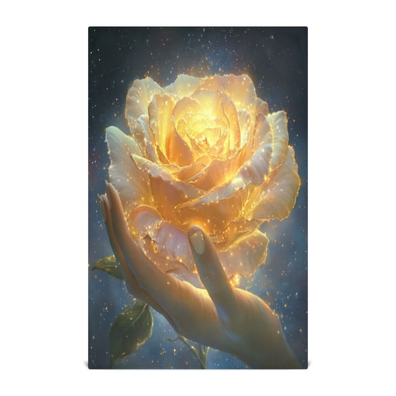 Wobogo White Gold Rose Kitchen Towel 1 Piece Large Cotton Dishcloth Premium Absorbency Set with Hanging Loop