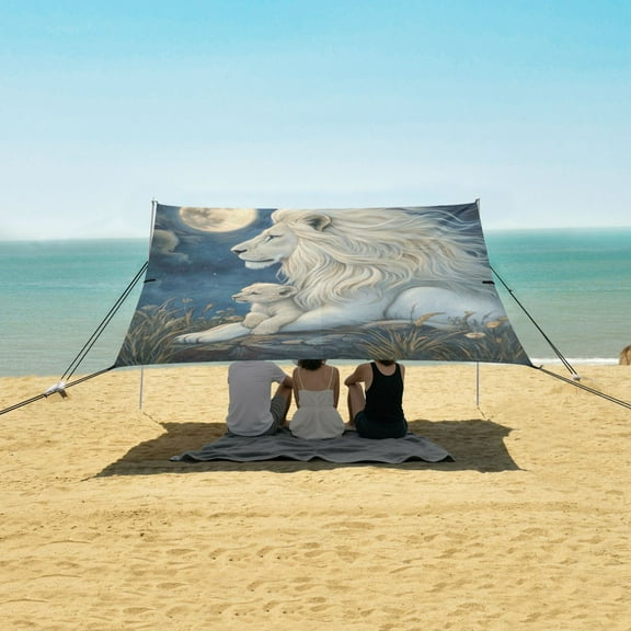 Wobogo White Maned Lion Beach Tent Camping Sun Shelter 110 x 125in UPF50+ Outdoor Shade for Trips Fishing Picnics