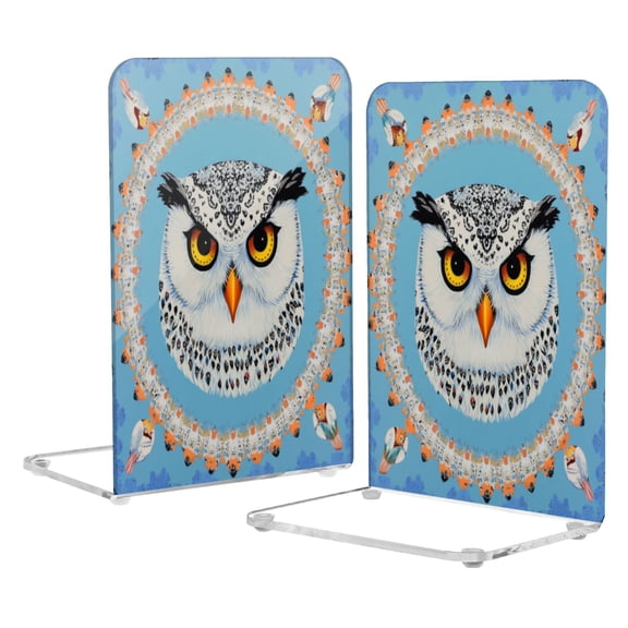 Wobogo White Owl Pattern Acrylic Bookends Clear L-Shaped Book Holder with Non-Slip Pads for Books Files Magazines CD DVD 5.44.18.1in