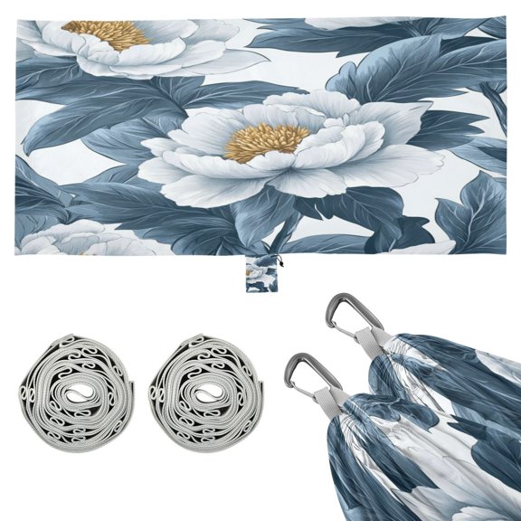 Wobogo White Peony Camping Hammocks 330 lb Capacity with Tree Straps and Hanging Pockets for Outside Hiking Beach Backpack Travel