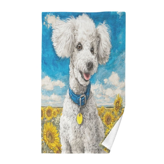Wobogo White Poodle Face Towel Soft Breathable Cotton Towel Set for Bathroom Kitchen Hotel Spa Gift Decor