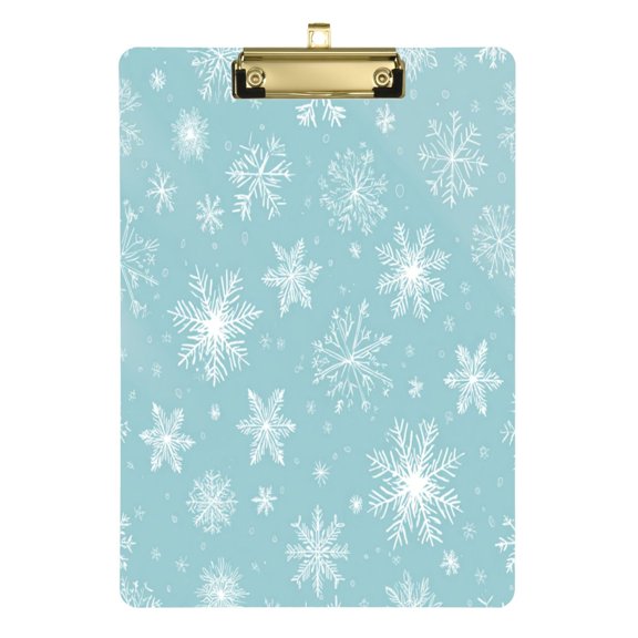 Wobogo White Snowflakes Acrylic Writing Pad Gold Clip Stardard Size A4 Office Decorative for Students Workers 12.5×9in