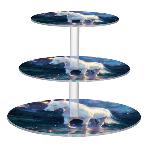 Wobogo White Unicorn 3 Tier Acrylic Cake Stand with Clear Round Hold for Wedding Holiday Birthday Baby Shower Tea Party