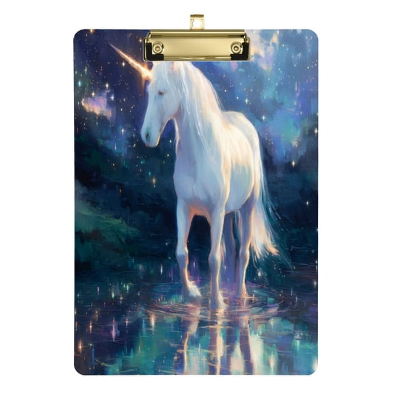 Wobogo White Unicorn Acrylic Writing Pad Gold Clip Stardard Size A4 Office Decorative for Students Workers 12.5×9in