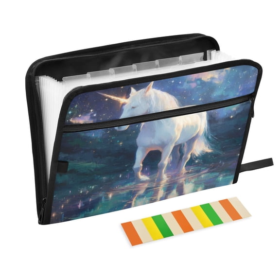 Wobogo White Unicorn Expanding File Folder Letter Size Accordion Filing Organizer 13 Pocket Separate Organ Pocket