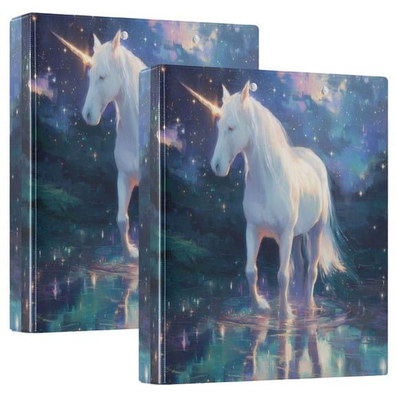 Wobogo White Unicorn File Folders Extra Large Capacity to Hold 200 Sheets of Documents Hard Shell Ring Binder for School Home Office