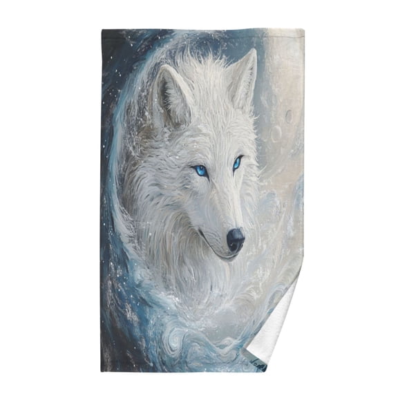 Wobogo White Wolf with Blue Eyes Face Towel Soft Breathable Cotton Towel Set for Bathroom Kitchen Hotel Spa Gift Decor