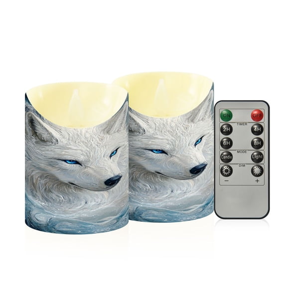 Wobogo White Wolf with Blue Eyes Flameless Candles with Remote Battery Operated Flickering LED Candles with Timer 2/4/6/8H Small Size
