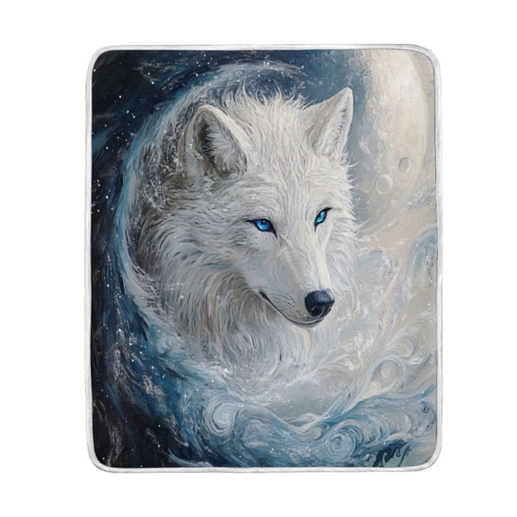 Wobogo White Wolf with Blue Eyes Flannel Fleece Bed Blanket as Bedspread Coverlet Sofa blankets (50x60in) Soft Lightweight Warm and Cozy