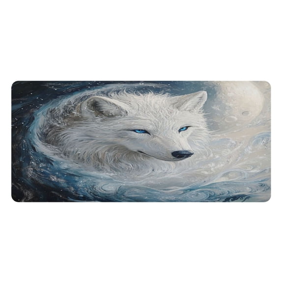 Wobogo White Wolf with Blue Eyes Gaming Mouse Pad Non-slip Leather Desk Mat Water Resist Keyboard Pad for Gamer Office 23.6×47.2in
