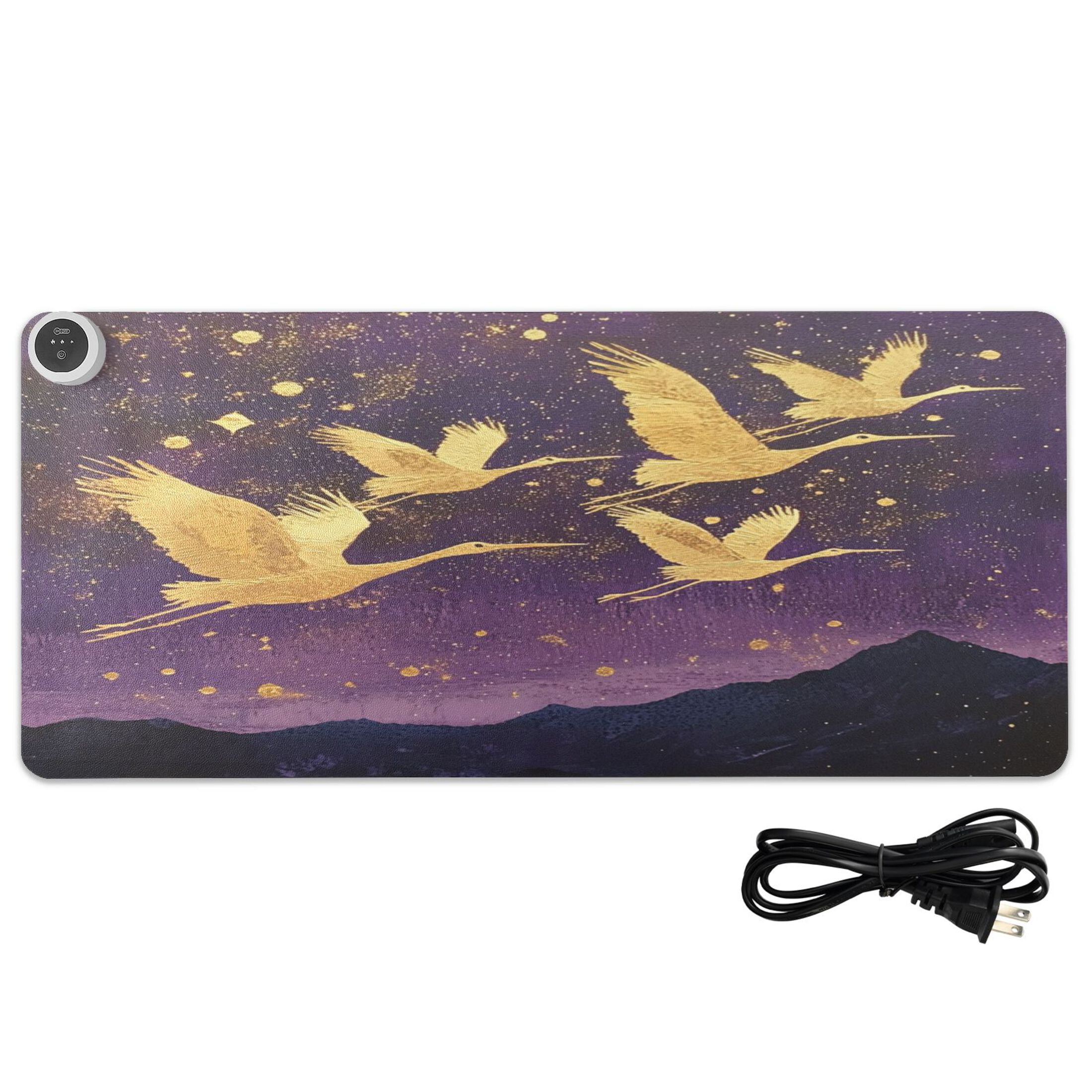 Wobogo Wild Crane Heated Mouse Pad Extra-Large Desk Mat With 3 Heating Levels and 3-hour Auto Shut-Off Protection Ideal for Computer Keyboards Home Office Hand-warming Essential 31.5in × 13in