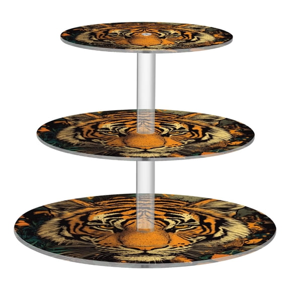 Wobogo Wildflower Tiger Pattern 3 Tier Acrylic Cake Stand with Clear Round Hold for Wedding Holiday Birthday Baby Shower Tea Party