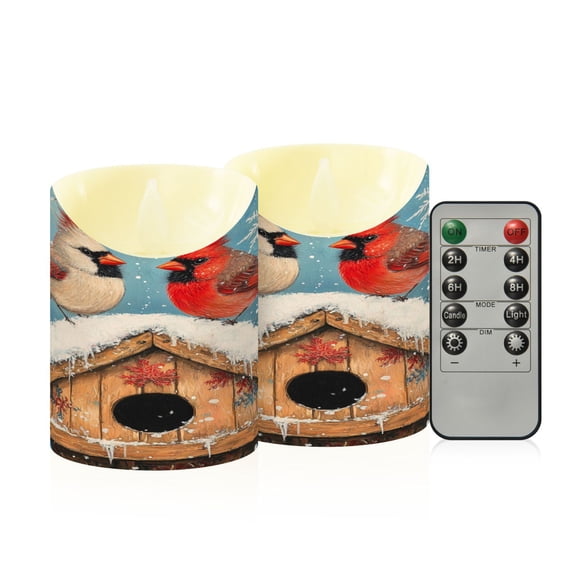 Wobogo Winter Cardinal Bird Flameless Candles with Remote Battery Operated Flickering LED Candles with Timer 2/4/6/8H Small Size