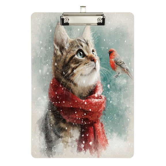 Wobogo Winter Cat Acrylic Writing Pad Silver Clip Stardard Size A4 Office Decorative for Students Workers 12.5×9in