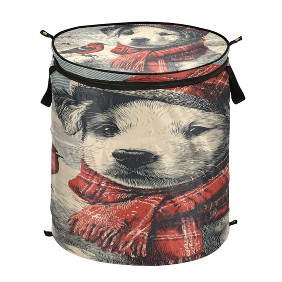 Wobogo Winter Dog Foldable Laundry Baskets with Carry Handle Zipper Closure Travel Bathroom College Dorm Essentials