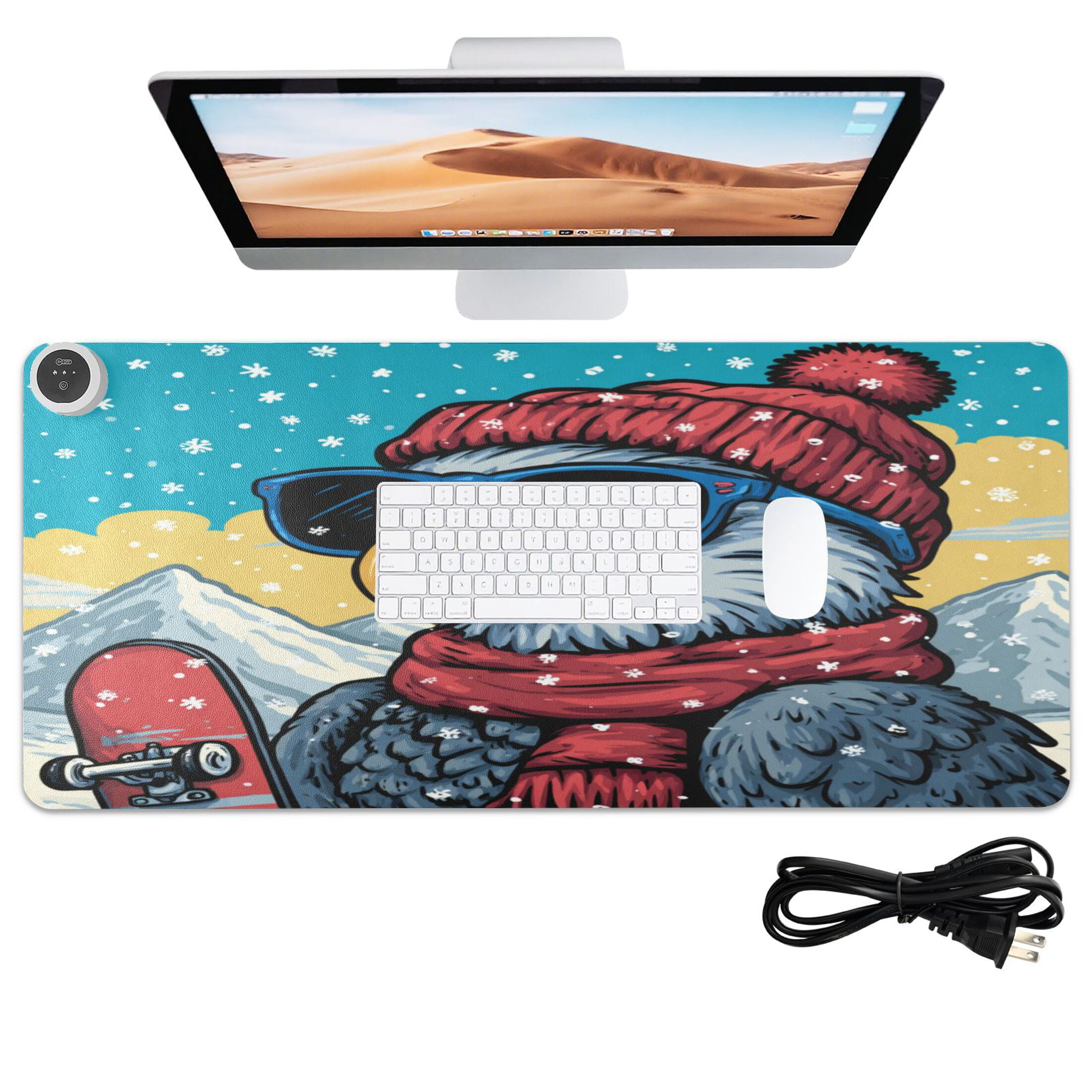 Wobogo Winter Eagle Heated Mouse Pad Extra-Large Desk Mat With 3 Heating Levels and 3-hour Auto Shut-Off Protection Ideal for Computer Keyboards Home Office Hand-warming Essential 31.5in × 13in