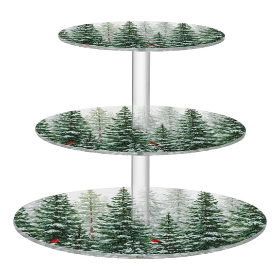 Wobogo Winter Green Pine Tree 3 Tier Acrylic Cake Stand with Clear Round Hold for Wedding Holiday Birthday Baby Shower Tea Party