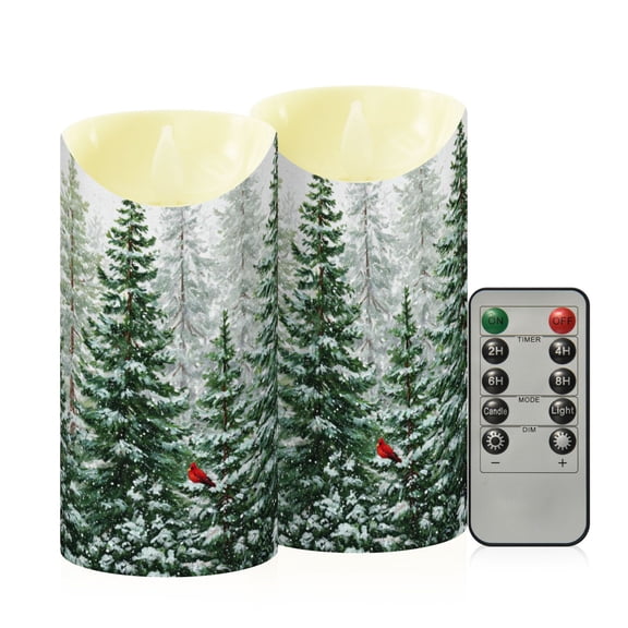 Wobogo Winter Green Pine Tree Flameless Candles with Remote Battery Operated Flickering LED Candles with Timer 2/4/6/8H Medium Size