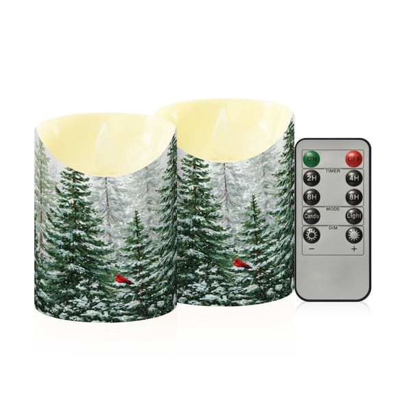 Wobogo Winter Green Pine Tree Flameless Candles with Remote Battery Operated Flickering LED Candles with Timer 2/4/6/8H Small Size