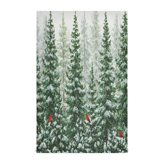 Wobogo Winter Green Pine Tree Kitchen Towel 4 Piece Large Cotton Dishcloth Premium Absorbency Set with Hanging Loop