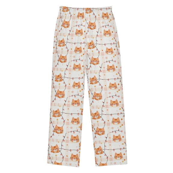 Wobogo Winter Orange Cat Long Pajama Pants Bottoms Soft Sleepwear with Pockets