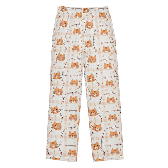 Wobogo Winter Orange Cat Long Pajama Pants Bottoms Soft Sleepwear with Pockets