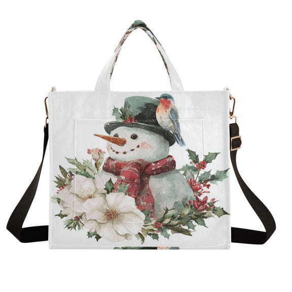 Wobogo Winter Snowman Corduroy Tote Bag for Women Travel Crossbody Bag Purse Women Shoulder Bags Work Handbags Daily Commuter Bag 13.7×12.2inch